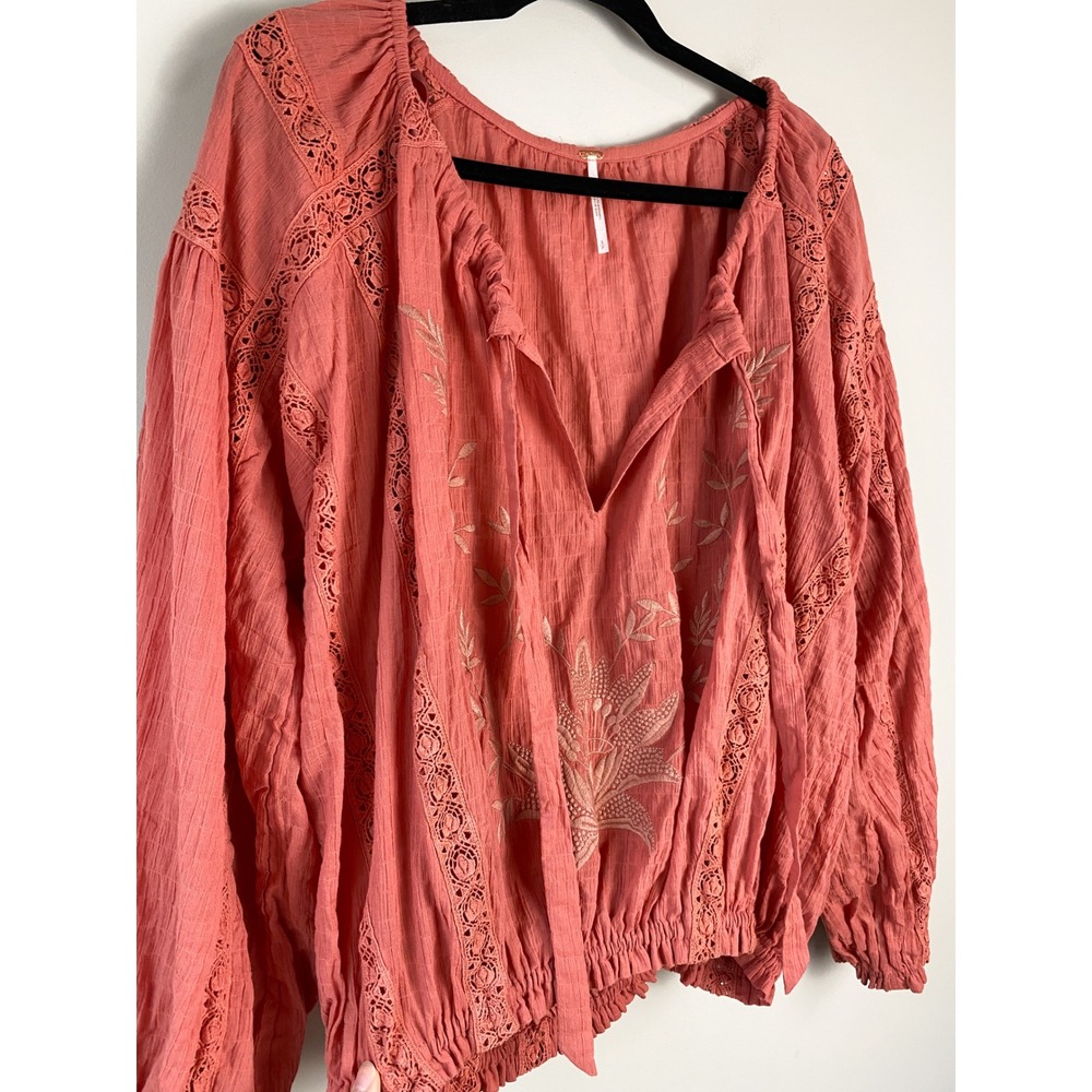Free People Maria Maria Lace Embroidered Peasant Blouse S Terrocatta Oversized - Picture 5 of 11
